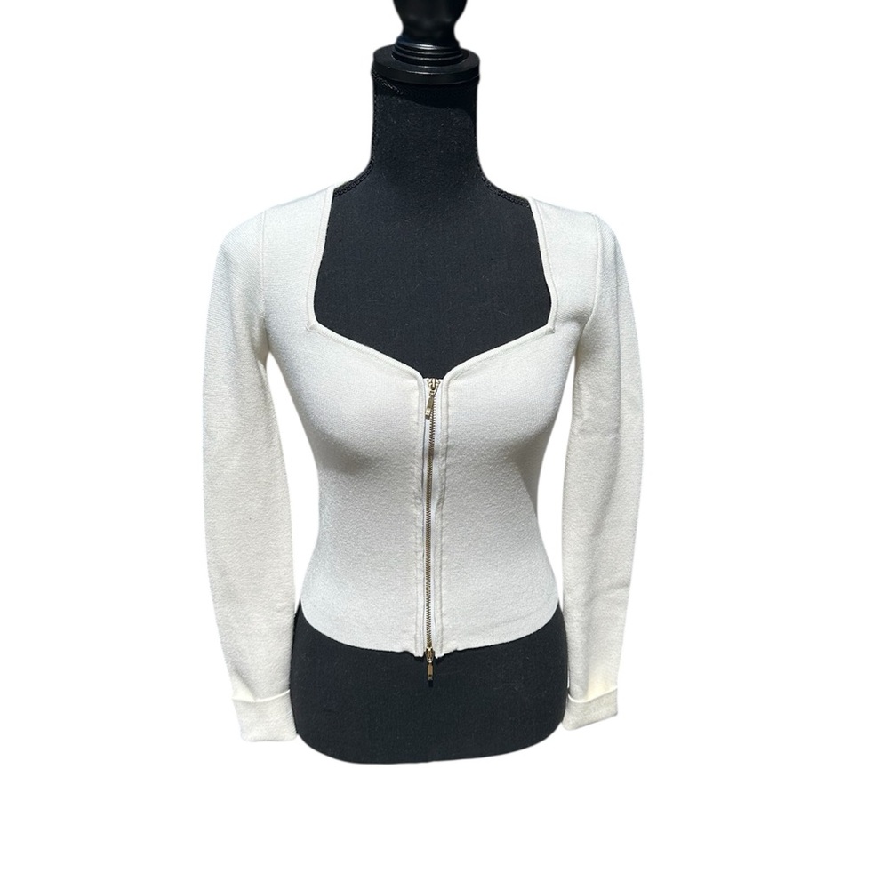 Abercrombie & Fitch Full Zipper Cream/White Long Sleeve Knit
Sweater XS